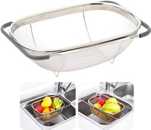 Tadatmay Stainless Steel Over The Sink Colander with Fine Mesh Strainer Basket Collapsible Colander