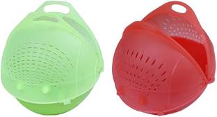 KUBER INDUSTRIES Plastic 2 Pieces Small Size Washing Bowl Strainer Cum Basket for Fruits, Vegetables, Rice (Multi)-CTKTC5516 Colander