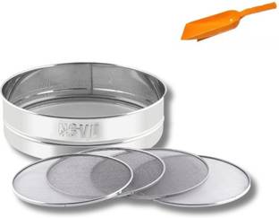 NSVL Stainless Steel 4 in 1 Interchangeable Sieve | with Aata Scoop Collapsible Sieve