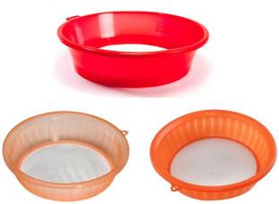 QUISTAL Durable Plastic Flour/Atta Strainer, Sieves, Hook Chalnis, Pack of 3, Multicolor Sieve