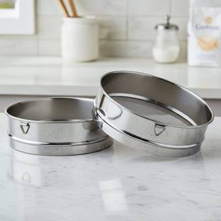 KUBER INDUSTRIES 2 Pieces Stainless Steel Flour Chalni,Spices,Food Strainers,Atta Chalni,Sieve Set (Silver) -CTKTC38143 Sieve