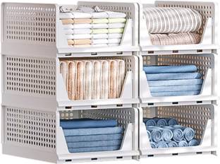 Skrill Multipurpose Foldable & Stackable Wardrobe Storage Organizer (Set of 6) PP Collapsible Wardrobe
