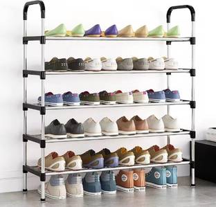 KriShyam ® 5 layer Stackable Shoe Rack, Free-standing Stainless Steel Shoe Storage Shelf PP Collapsible Wardrobe