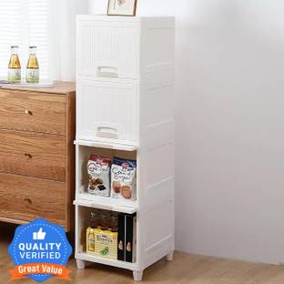 ASHLAS 4 Tier Organizer for Clothes/Kitchen Storage Rack/Modular Wardrobe for Cloth PP Collapsible Wardrobe