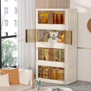 JD FRESH 4 UNITS PLASTIC FOLDABLE DOUBLE DOOR CUPBOARD FOR CLOTH STORAGE MODULAR CABINET PVC Collapsible Wardrobe