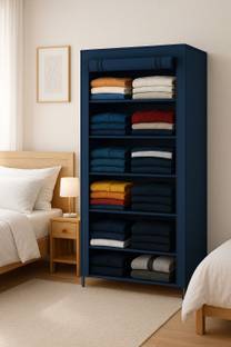 HEGZI Almirah for Clothes Cupboard Clothes Plastic Almirah, 6 Tier Foldable Wardrobe PVC Collapsible Wardrobe