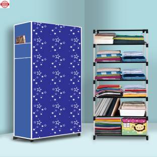 Sorath 6 Shelf Foldable Collapsible Wardrobe Storage Organizer Almirah Cloth Rack PVC Collapsible Wardrobe