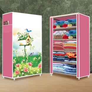 systumm 5 Layer House Tree Pink Print PP Collapsible Wardrobe