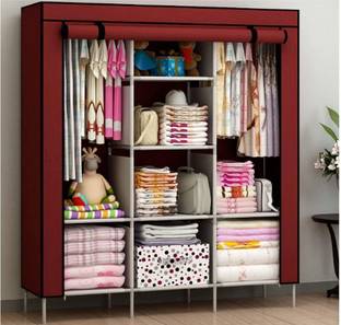 FurniGully Foldable Wardrobe 88130 6+2 Rack Carbon Steel Collapsible Wardrobe