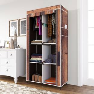 Eco Shopee Printed Almirah Foldable closet for Clothes 6 Shelves , 1 Side Pocket (2003-2) PP Collapsible Wardrobe