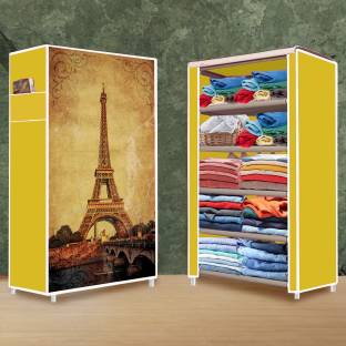 systumm 5 Layer Eiffel Tower Print PP Collapsible Wardrobe