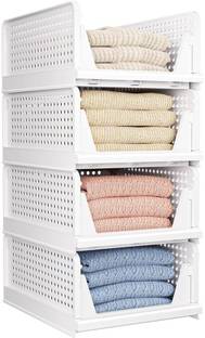 BLADESMITH 2 Pcs Foldable and Stackable Cupboard for Merging Cupboard Space - White Color PP Collapsible Wardrobe