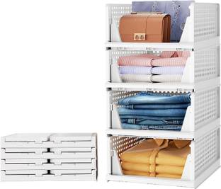 Aditya Polymers Wardrobe Organizer - Foldable and Stackable - 4 Piece (Large) Storage Box