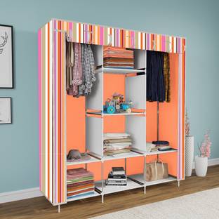 FurniGully 3 door 8 Rack Printed Carbon Steel Collapsible Wardrobe