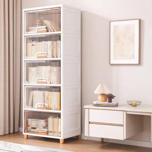 LUHI 5-Shelf Plastic Collapsible Foldable Cupboard Drawer Storage Organizer Box PP Collapsible Wardrobe