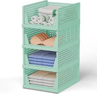FLYUP Plastic Foldable and Stackable Closet Drawer Organizer for Clothes (Pack of 4) PVC Collapsible Wardrobe