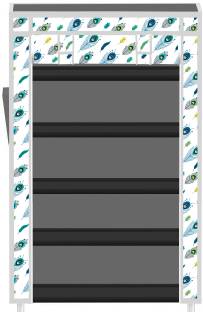 POOWEREST 5 Shelf Peacock Feather Print PVC Collapsible Wardrobe