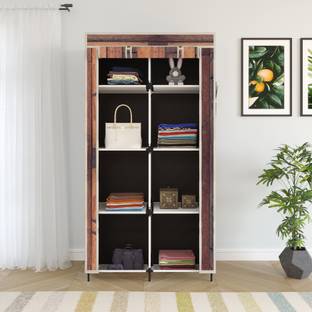 FurniGully Printed Almirah Foldable closet for Clothes 8 Shelves , 1 Side Pocket (2002-2) PP Collapsible Wardrobe