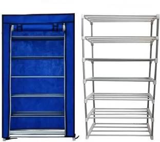 SANAMSTORE 6 Layer Metal Frame Cover Collapsible Wardrobe PVC Collapsible Wardrobe