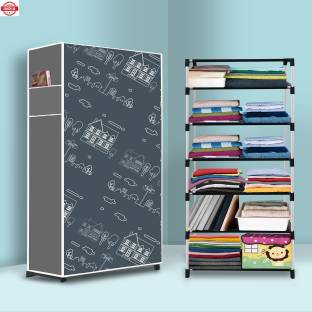Sorath 6 Shelf Foldable Collapsible Wardrobe Storage Organizer Almirah Cloth Rack PVC Collapsible Wardrobe
