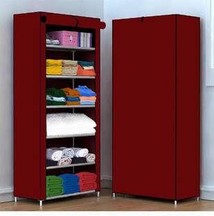 BEEYZELL 6 Shelf Foldable Collapsible Wardrobe Storage Organizer Almirah Cloth Rack PVC Collapsible Wardrobe