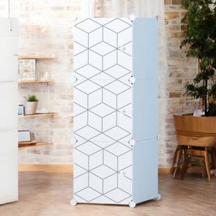 colcum 3 Door 3 Shelf Plastic Metal Collapsible Wardrobe, Clothes, Shoes,etc. Organiser Micro Fiber Collapsible Wardrobe