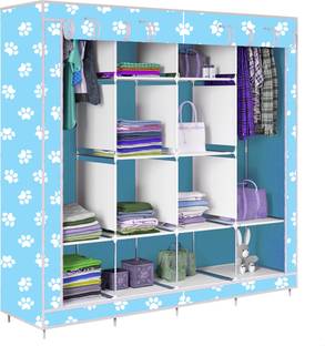 Wulfox 12 Shelf Foldable Collapsible Wardrobe Storage Organizer Almirah Cloth Rack PVC Collapsible Wardrobe