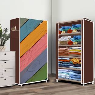 systumm 5 Layer Colorful Wood Print PP Collapsible Wardrobe