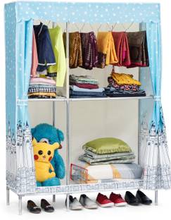 Livzing 4 Shelf Collapsible Foldable Wardrobe with Steel Pipe Cloth Hanging Rods Carbon Steel Collapsible Wardrobe