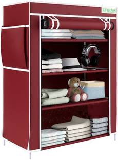 FLIPZON Multipurpose 4 Shelve Wardrobe, (Iron and Non-Woven Fabric) PP Collapsible Wardrobe