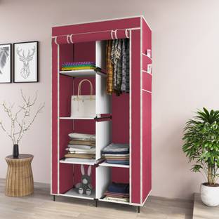 MS MODSTYLE Portable Almirah Foldable closet for Clothes 6 Shelves , 1 Side Pocket (7800-1) PP Collapsible Wardrobe