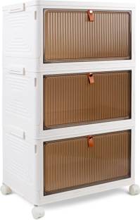 Keekos 3-Door 3-Shelf Plastic Collapsible Cupboard Bin PP Collapsible Wardrobe
