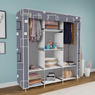 FurniGully 3 Fold 8 Rack Printed Cotton Collapsible Wardrobe