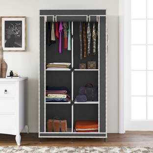 FurniGully 7800-3 G Cloth Rack Storage Organizer Shelves Almirah PP Collapsible Wardrobe