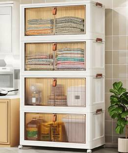 MEVIGO 4-Door 4-Shelf Plastic Collapsible Cupboard PC Collapsible Wardrobe