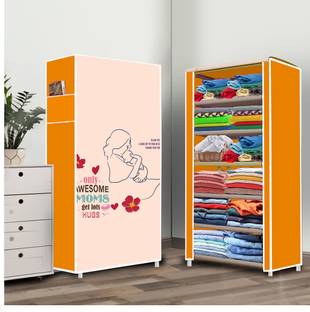 Decent Hut 6 Shelf Foldable Collapsible Wardrobe Storage Organizer Almirah Cloth Rack Carbon Steel Collapsible Wardrobe