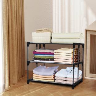 GlowSilk Strong Metal Pipe 3 tier Open Collapsible Rack PVC Collapsible Wardrobe