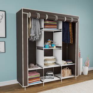 HUENISH 88130 Storage Organizer Shelves for Clothes Racks Non Woven Fabric Almirah Carbon Steel Collapsible Wardrobe