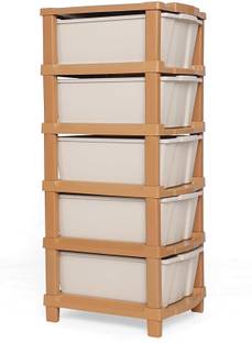 ASHLAS 5 Plastic Modular Drawer System for Home, Office Free Standing Chest of Drawers PP Collapsible Wardrobe
