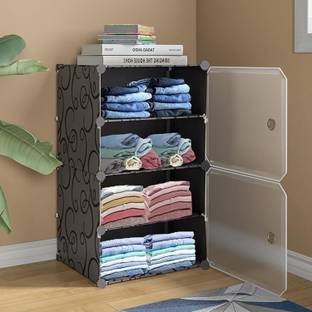 PYXBE 2-Door 4-Shelf Plastic Collapsible For Kids Clothes/Toy/Book, Space-Saving PP Collapsible Wardrobe
