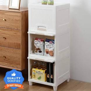 ASHLAS 3 Tier Organizer for Clothes/Kitchen Storage Rack/Modular Wardrobe for Cloth PP Collapsible Wardrobe