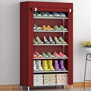 SHYAM JI Shoe Rack for Home 6 Shelves plastic Folding Rack Organizer for Shoe/Cloth/Book Carbon Steel Collapsible Wardrobe