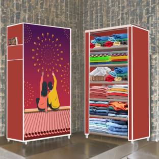 ZENVEXYO 6 Tire Couple Printed Micro Fiber Collapsible Wardrobe