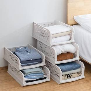 Sunvibe Set of 5 Clothes Organizer for Wardrobe Stackable Closet Organizer Drawers PP Collapsible Wardrobe