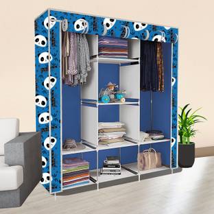 MEZIRE 8 Shelf Foldable Collapsible Wardrobe Storage Organizer Almirah Cloth Rack PP Collapsible Wardrobe