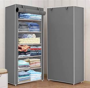 FLIPZON 1 Door 6 Shelf Fabric PP Collapsible Wardrobe