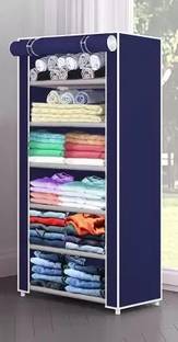 Home Reserve Multipurpose 6 Shelves Shoe Rack with Zip Door Cover & Side Pockets Carbon Steel Collapsible Wardrobe