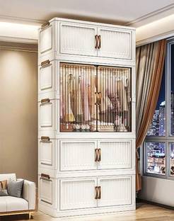 Sasimo 1-Wardrobe 4-Door 4-Shelf Plastic foldable Cupboard PC Collapsible Wardrobe