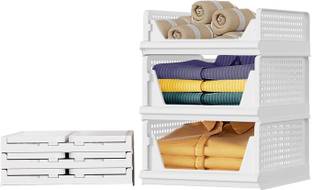 Aditya Polymers Wardrobe Organizer (3 Pc: 2L + 1S) – Foldable & Stackable Slide-Out Trays PP Collapsible Wardrobe