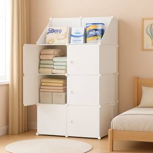 LUHI 6-Door 8-Shelf Plastic almirah for kids, almirah of clothes ,cupboard PC Collapsible Wardrobe